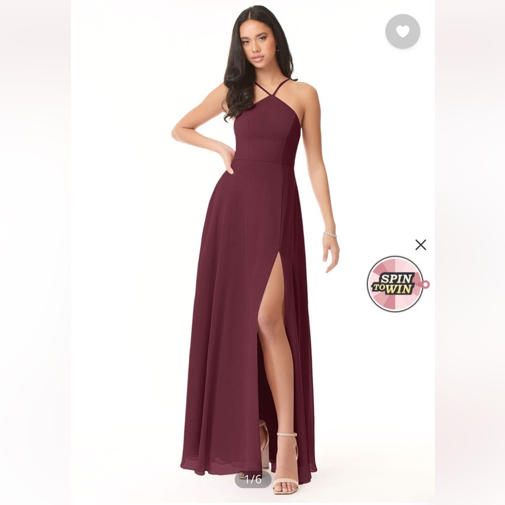 Azazie Burgundy High-Slit Crisscross Halter Bridesmaid Dress